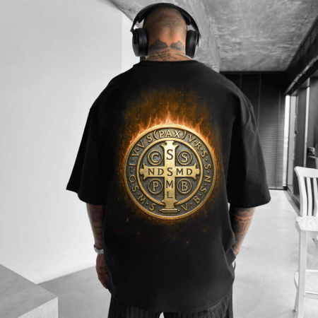 Religious - Tricou Negru Oversize Medalha