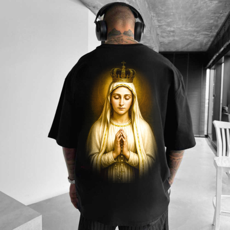 Religious - Tricou Negru Oversize Our Lady of Fátima