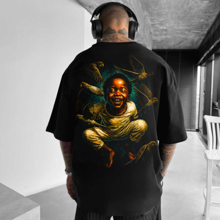 Rap/Hip-Hop - Tricou Negru Oversize Pure Happiness