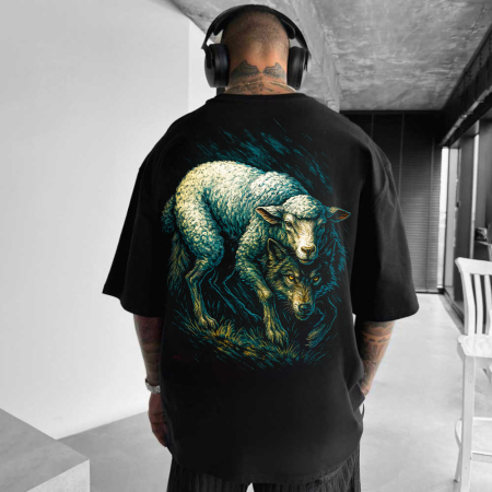 Rap/Hip-Hop - Tricou Negru Oversize Wolf In Sheep's Clothing