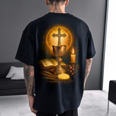 Religious - Tricou Negru Oversize Divine Eucharistic