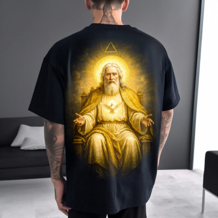 Religious - Tricou Negru Oversize Divine Father Portrait