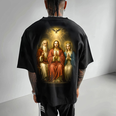 Religious - Tricou Negru Oversize Holy Trinity Majesty