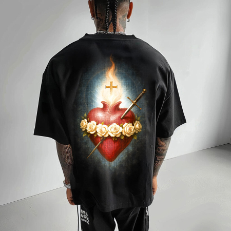 Religious - Tricou Negru Oversize Immaculate Heart of Mary