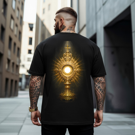 Religious - Tricou Negru Oversize Golden Monstrance