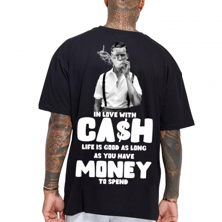 Tricouri Oversize - Tricou Negru Oversize In Love With Cash
