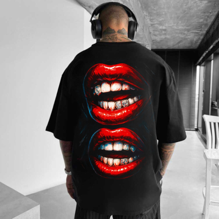 Rock - Tricou Negru Oversize Diamond Smiles
