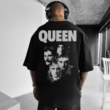 Rock - Tricou Negru Oversize Queen Portrait