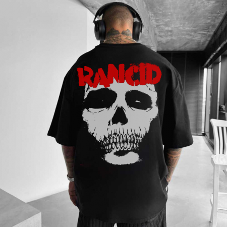 Rock - Tricou Negru Oversize Rancid Serious Skull