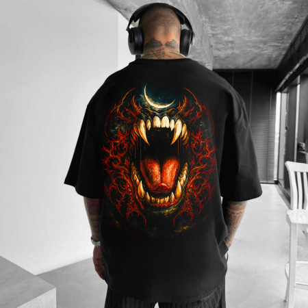 Rap/Hip-Hop - Tricou Negru Oversize Fangs