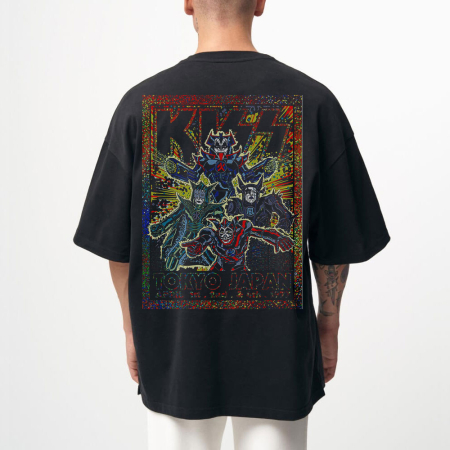 Rock - Tricou Negru Oversize Robo Samurai
