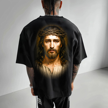 Tricouri Oversize - Tricou Negru Oversize Crown of Thorns