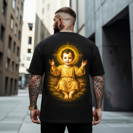 Religious - Tricou Negru Oversize Baby Jesus Blessing
