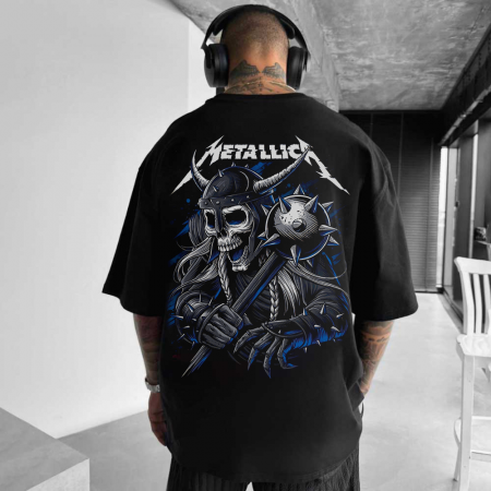 Rock - Tricou Negru Oversize Viking Skeleton