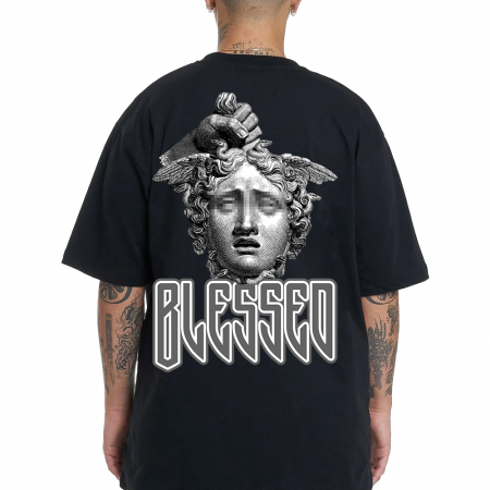 Tricouri Oversize - Tricou Negru Oversize Blessed