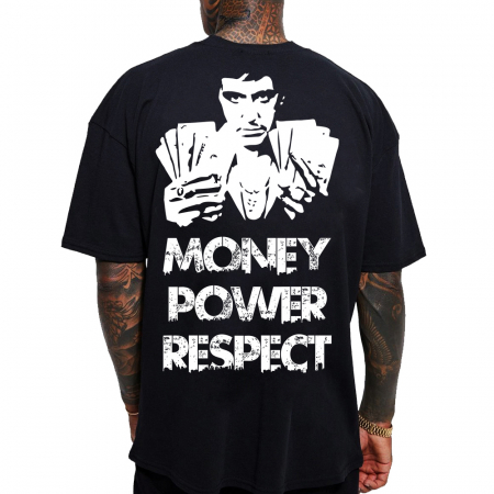 Tricouri Oversize - Tricou Negru Oversize Money Power Respect