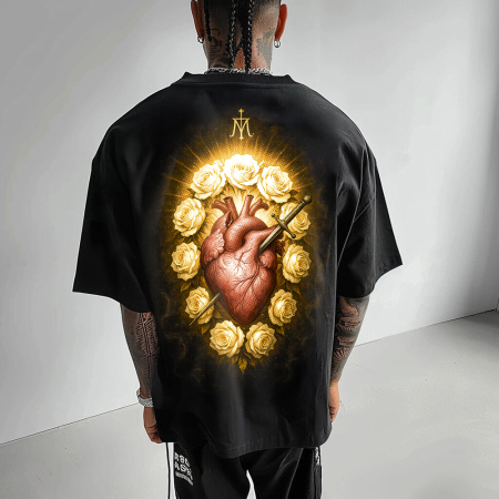 Religious - Tricou Negru Oversize Immaculate Heart