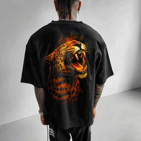 Rock - Tricou Negru Oversize Panther Roar