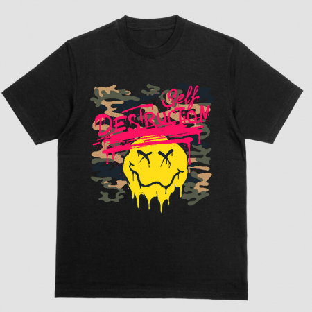 Tricouri Cu Mesaj - Tricou Unisex Negru Self Destruction