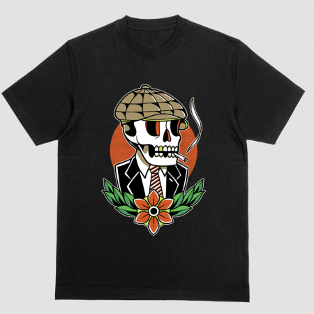 Tricouri Skull - Tricou Unisex Negru Smoking Skull