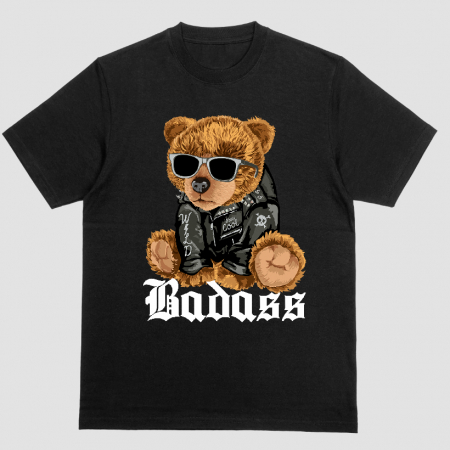 Tricouri Teddy - Tricou Unisex Negru Teddy Bear Badass