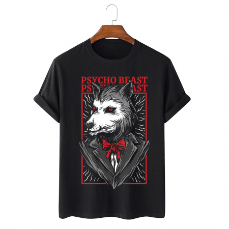 Tricouri Animale - Tricou Unisex Negru Psycho Beast