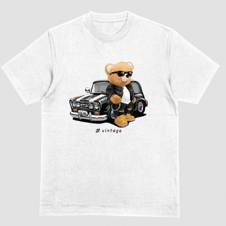 Tricouri Teddy - Tricou Unisex Alb Teddy Vintage