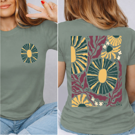Tricouri Retro - Tricou Dama Verde Salvie Retro meadow sun