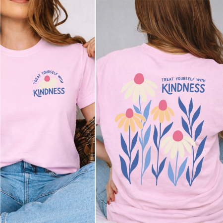 Tricouri Retro - Tricou Dama Roz Treat yourself with kindness