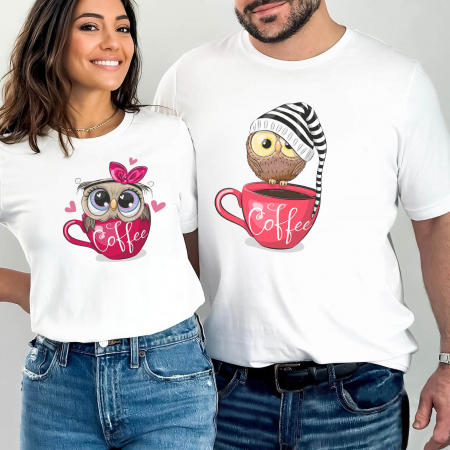 Seturi Cuplu - Tricouri Cuplu Coffee Owl Love