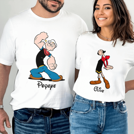 Seturi Cuplu - Tricouri Cuplu Popeye And Olive, Alb