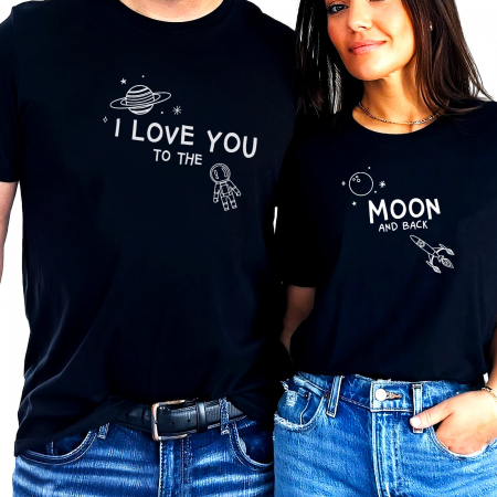Seturi Cuplu - Tricouri Cuplu I Love You To The Moon And Back Negru