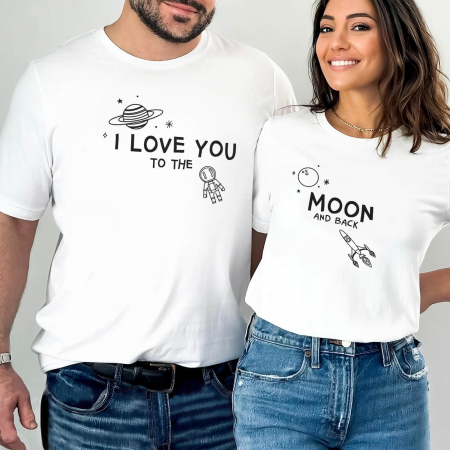 Seturi Cuplu - Tricouri Cuplu I Love You To The Moon And Back Alb
