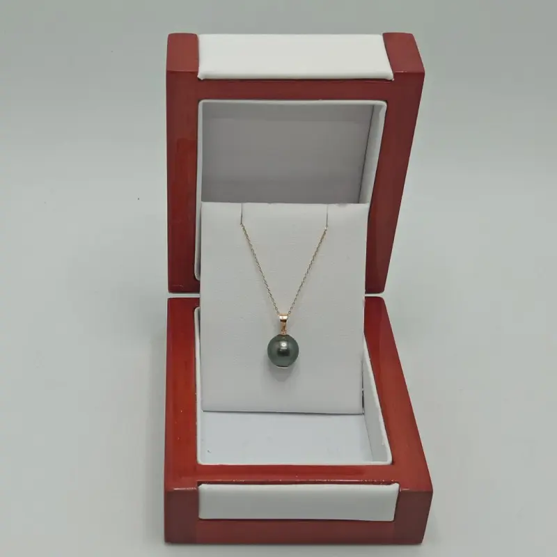 Yellow Gold Pendant Necklace with Rare Natural Tahitian Pearl, AAA Quality, 10 mm [5]
