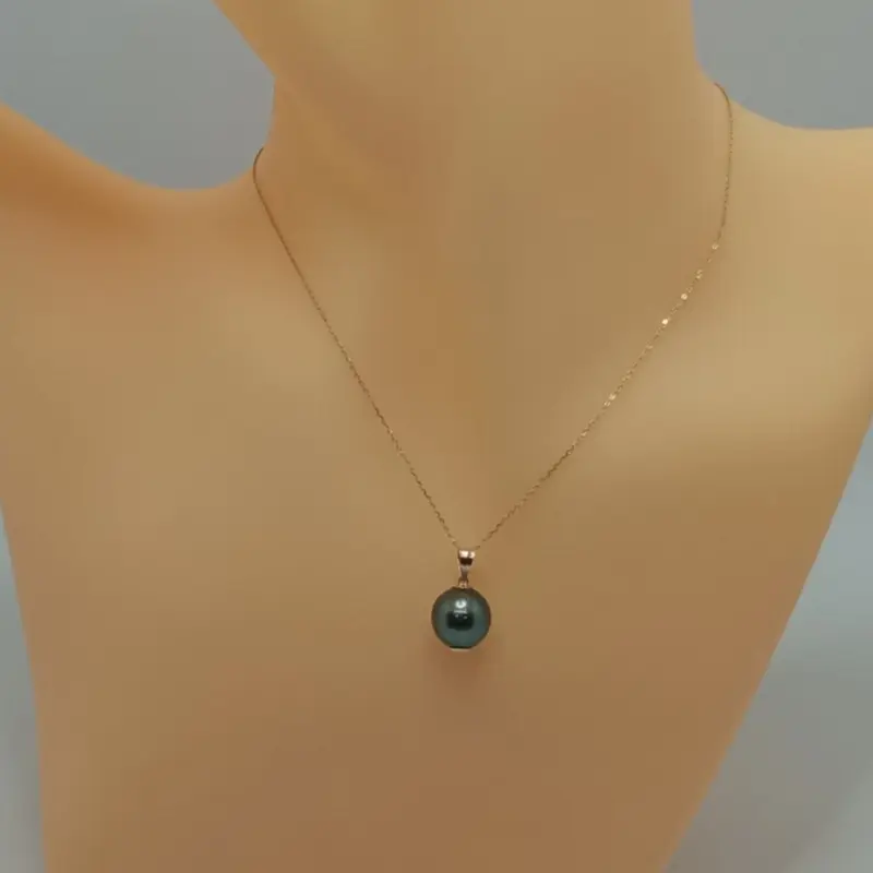 Yellow Gold Pendant Necklace with Rare Natural Tahitian Pearl, AAA Quality, 10 mm [3]