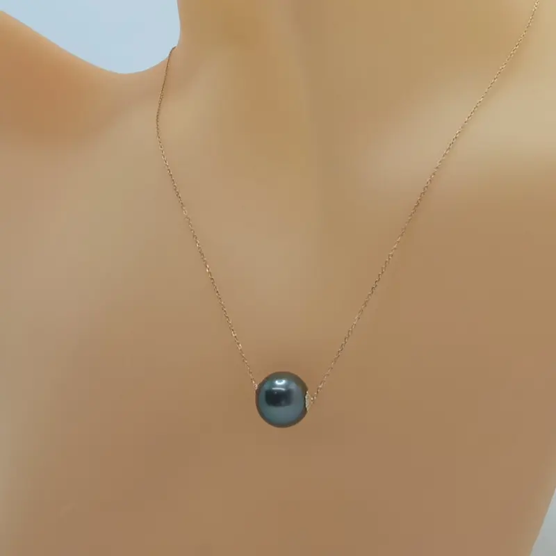 Ogrlica iz rumenega zlata z redko naravno tahitijsko biserko, kakovost AAA, 11 mm [5]