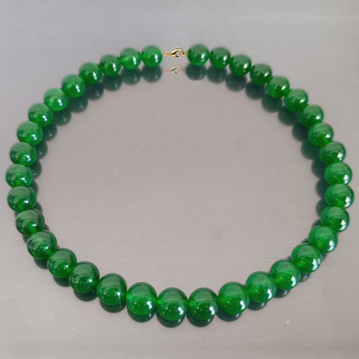12 mm grüner Jade-Halskette mit 14 Karat Goldverschluss (585 Gold) [2]