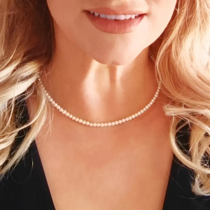 Necklace with Rare Natural Pearls, 3-4 mm, AAA Quality and Gold Clasp [3]