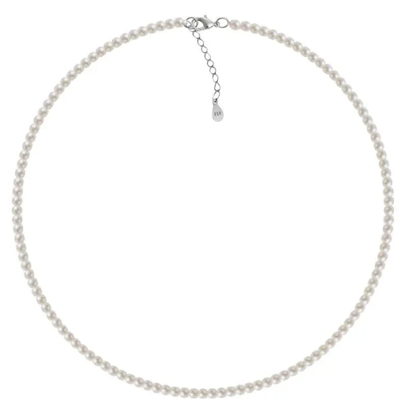 Necklace with Rare, Small, White Natural Pearls, 4-5 mm, with Silver Clasp. [4]