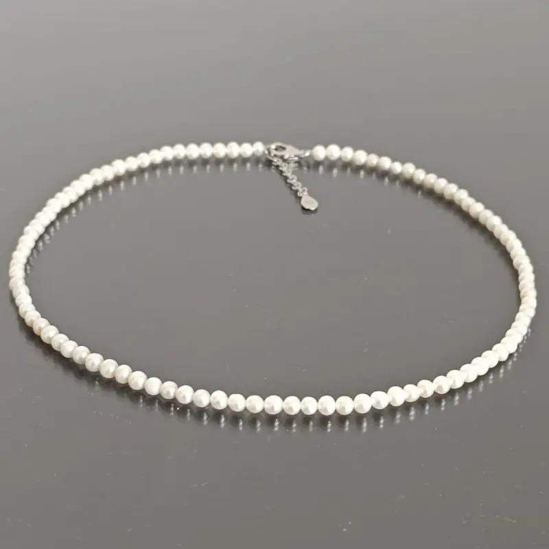 Necklace with Rare, Small, White Natural Pearls, 4-5 mm, with Silver Clasp. [2]