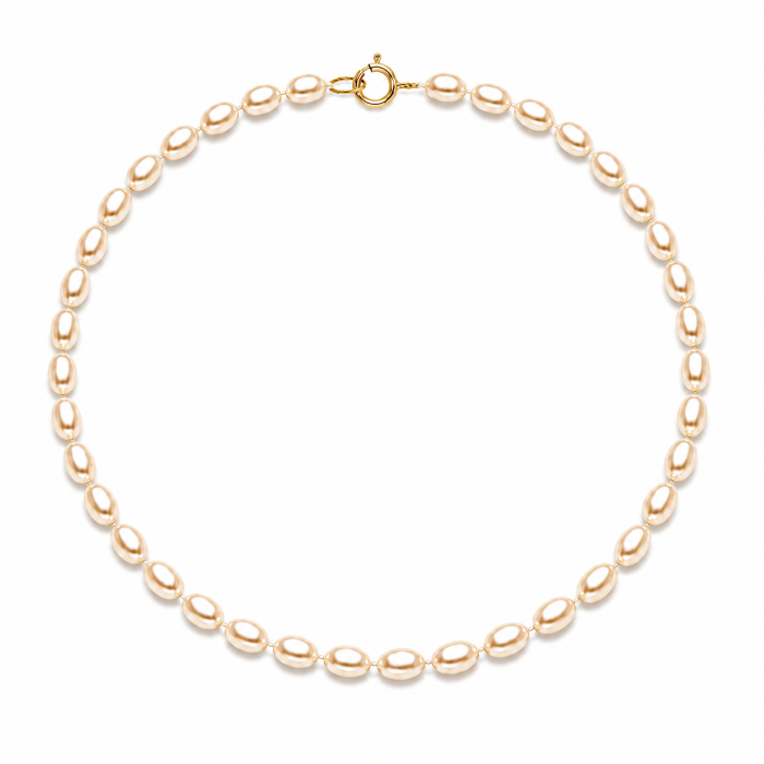Halskette mit Natürlichen Weißen Ovalen Perlen 6/4 mm, AAA Qualität, 14K Gold | KASKADDA® [6]