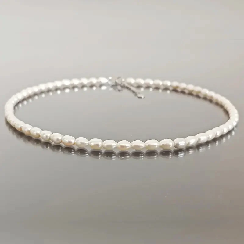 Natural Pearl Necklace, AAA Quality, 4/6 mm, Oval Pearls, 925 Sterling Silver Clasp | KASKADDA® [6]