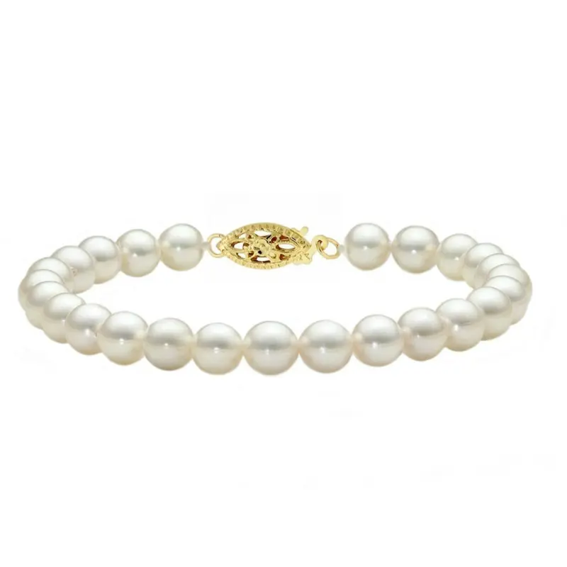 Set Necklace, Bracelet, and Earrings with Natural Japanese Akoya Pearls, AAA Quality, 7.5 - 8 mm, and Yellow Gold [7]