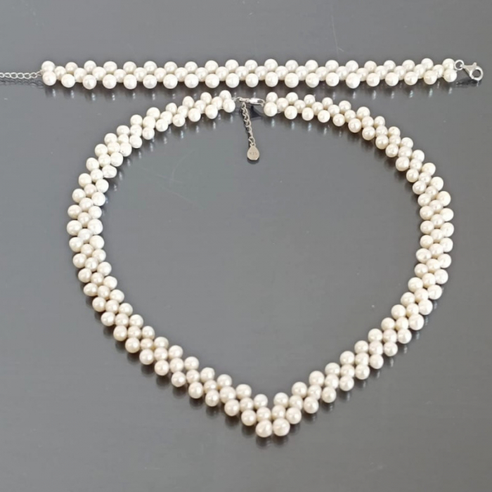 Set "Delicate Beauty" Halskette und Armband mit Weißen Natürlichen Perlen und Silberverschlüssen [3]