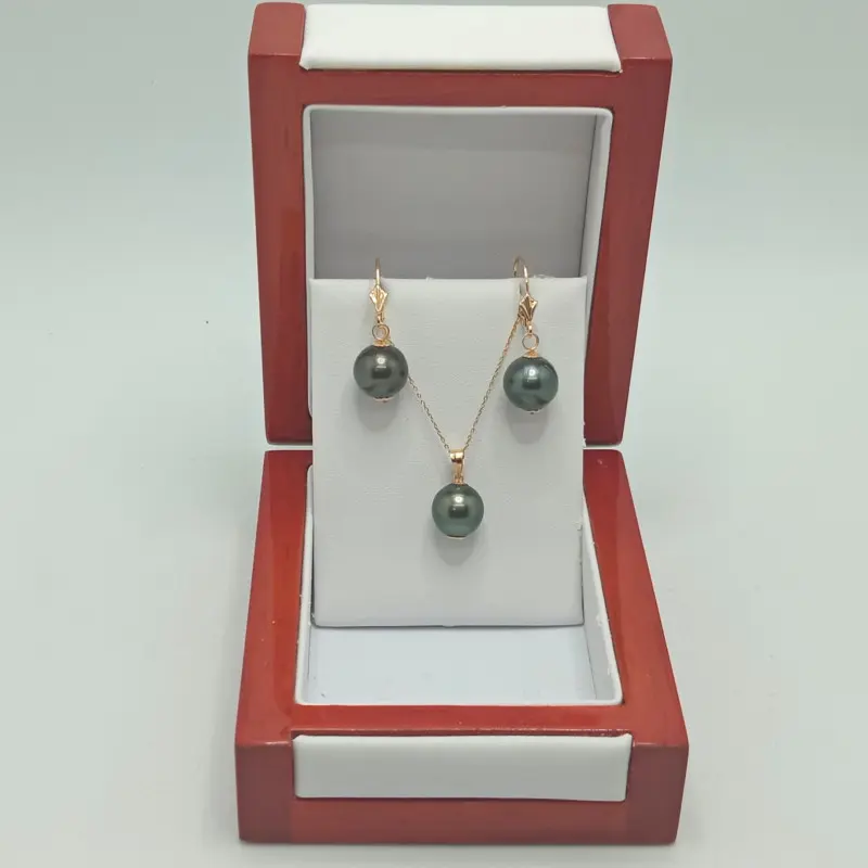 Zestaw biżuterii z żółtego złota z naszyjnikiem i kolczykami z rzadkimi naturalnymi perłami Tahitian, AAA, 11 mm [4]
