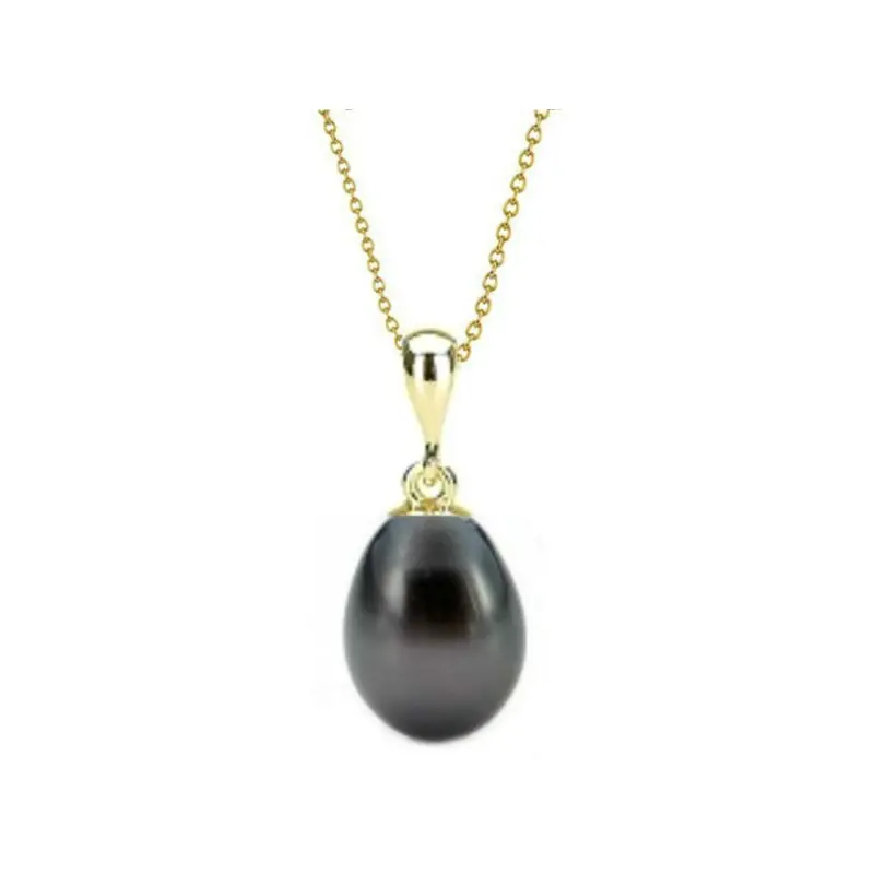 Gold and Natural Pearls Set 8/5 mm, Teardrop Shape, Black Color with Bluish Hues [2]