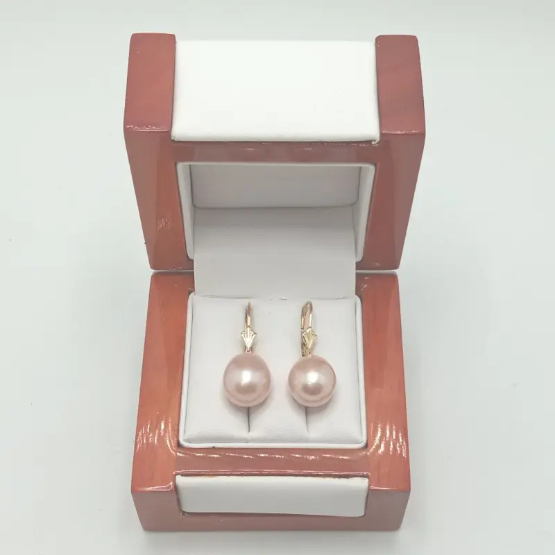 Természetes, Nagy Levendulaszínű Gyöngy Fülbevaló, 11/9 mm, AAA+, 14K Arany – KASKADDA [4]