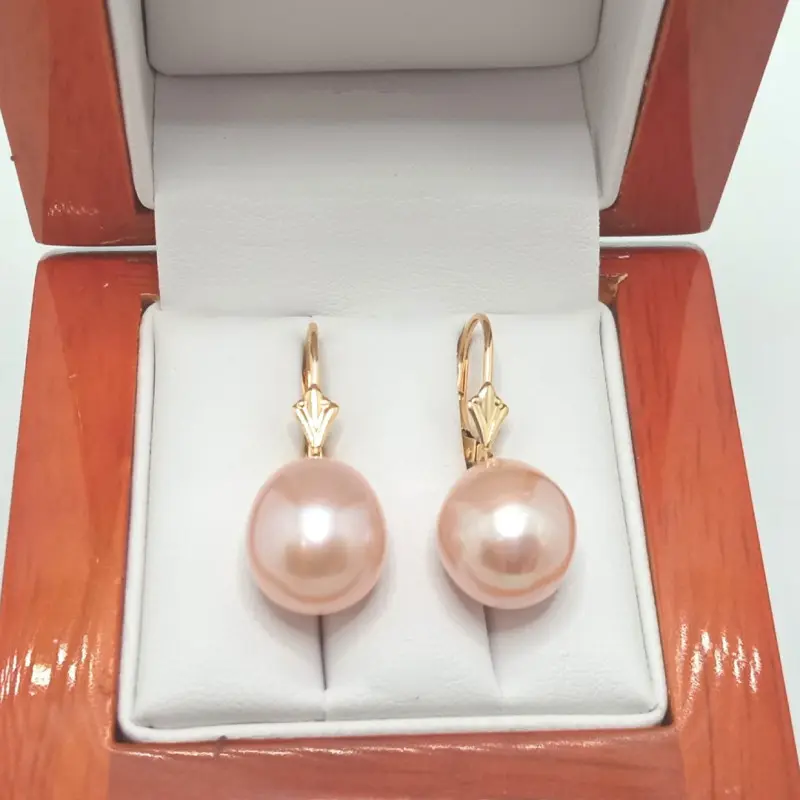 Természetes, Nagy Levendulaszínű Gyöngy Fülbevaló, 11/9 mm, AAA+, 14K Arany – KASKADDA [2]