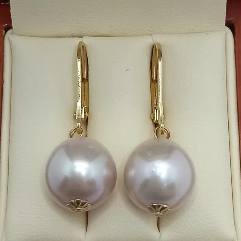 Gelbgoldohrringe mit Edison-Naturperlen, Premium-Qualität AAA, seltene Riesenperlen 13,5 - 14 mm [3]