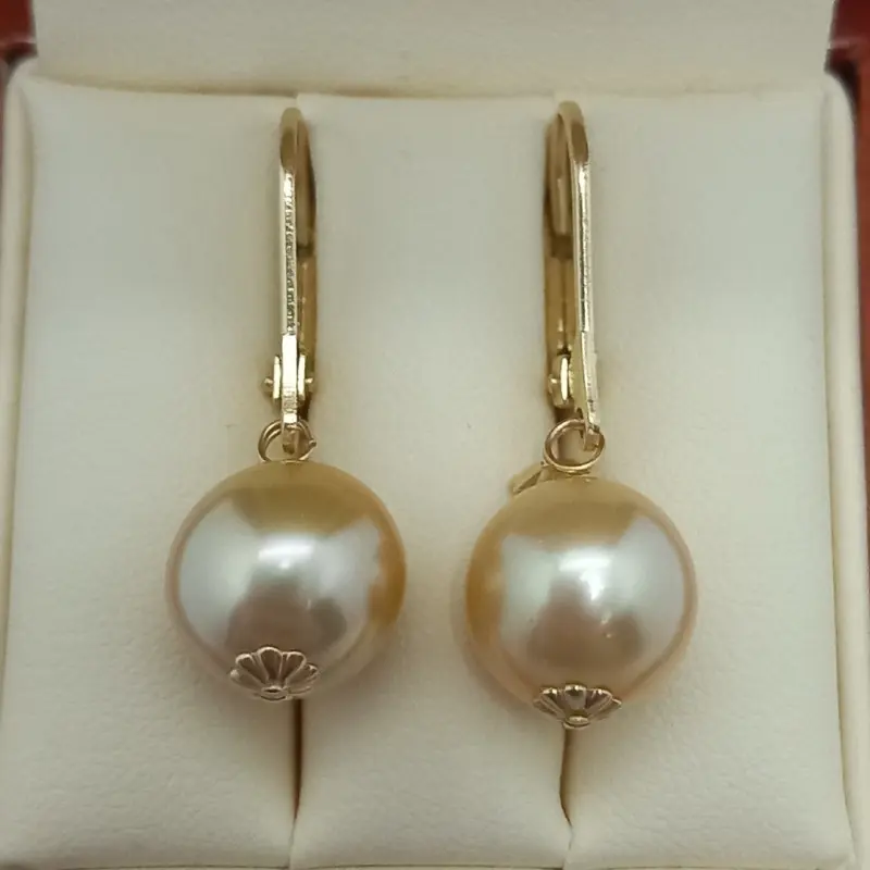 Earrings with Rare Natural South Sea Pearls, Golden Color, Premium AAA Quality, 10-10.5 mm, and Yellow Gold [2]